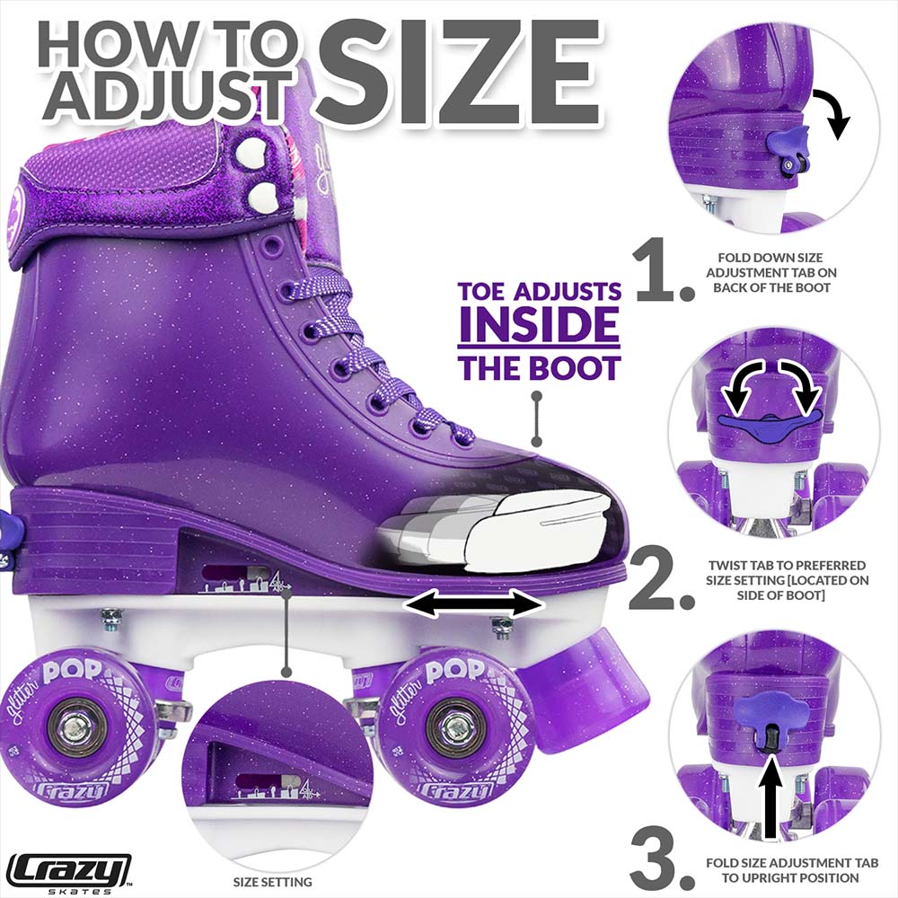 Warehouse Deal | GLITTER POP Purple - Größe verstellbar Rollschuh
