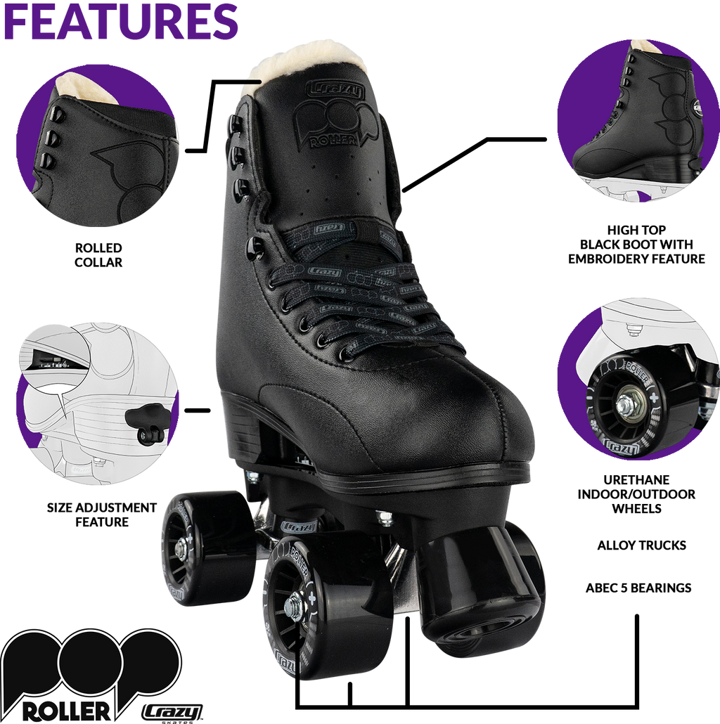 Warehouse Deal | POP Black - Größe einstellbare Quad Roller Skates