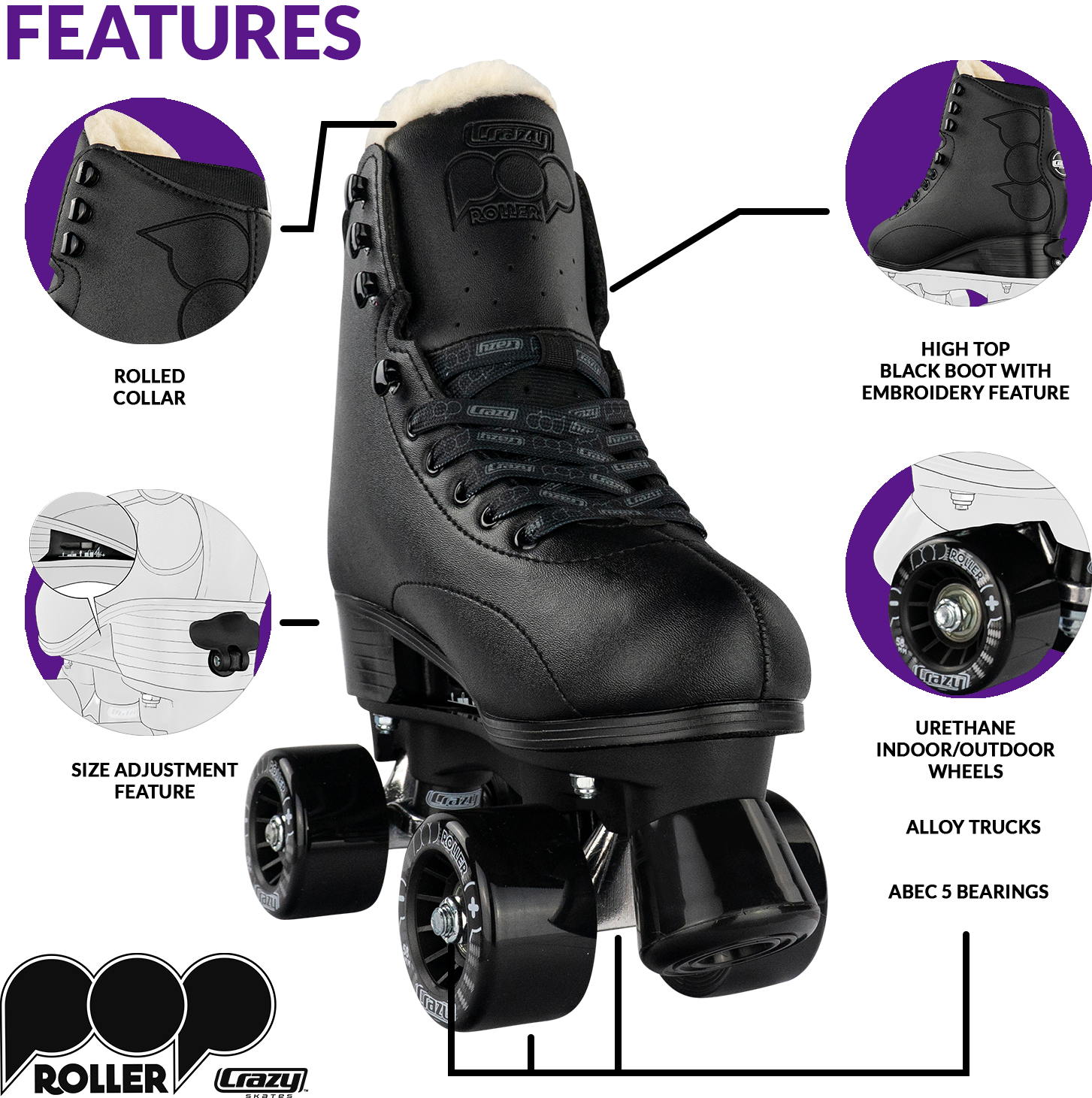 Warehouse Deal | POP Black - Größe einstellbare Quad Roller Skates
