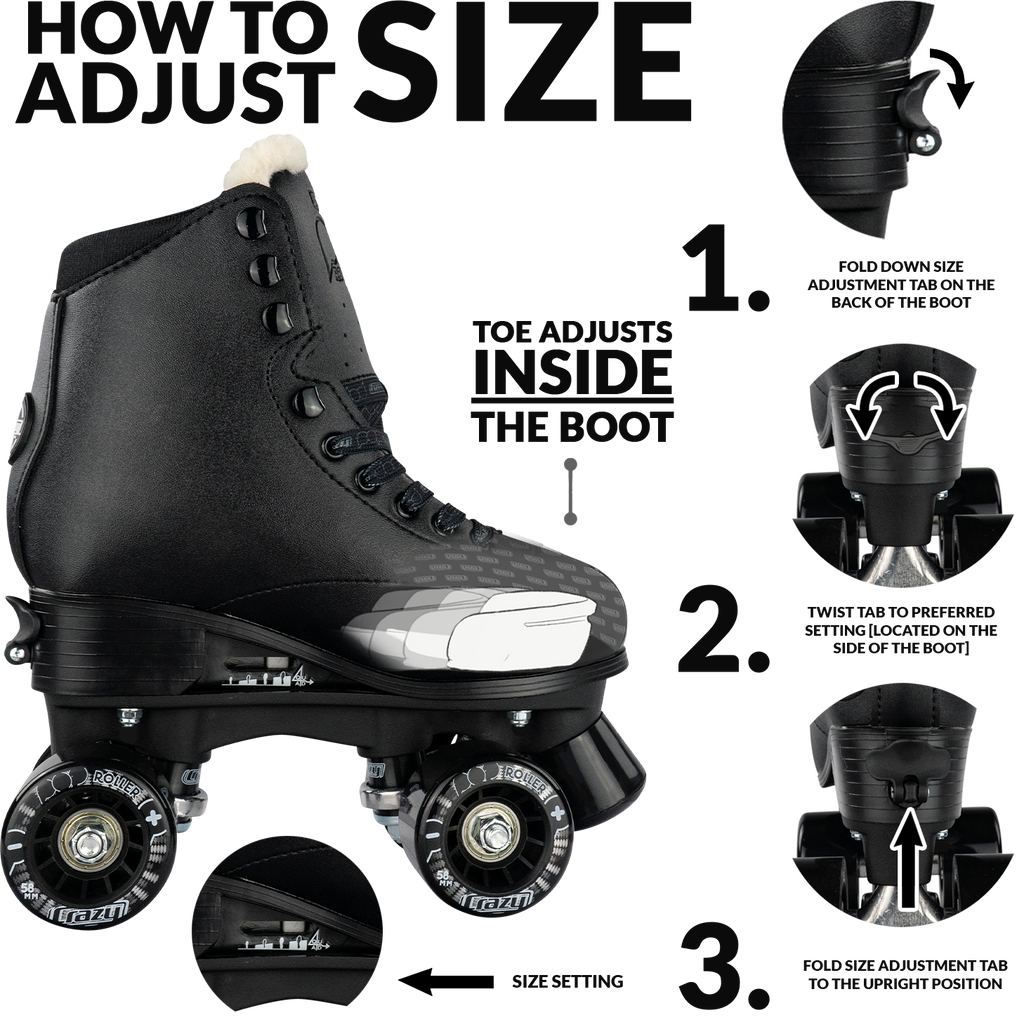 Warehouse Deal | POP Black - Größe einstellbare Quad Roller Skates