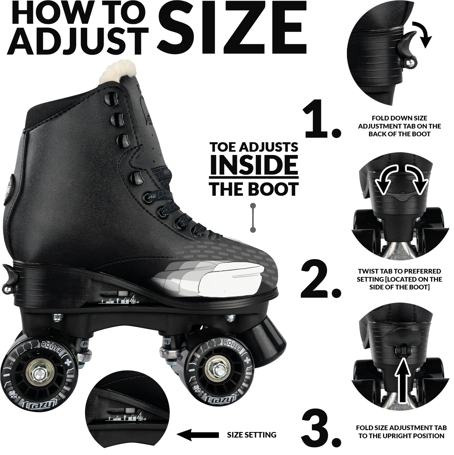 Warehouse Deal | POP Black - Größe einstellbare Quad Roller Skates