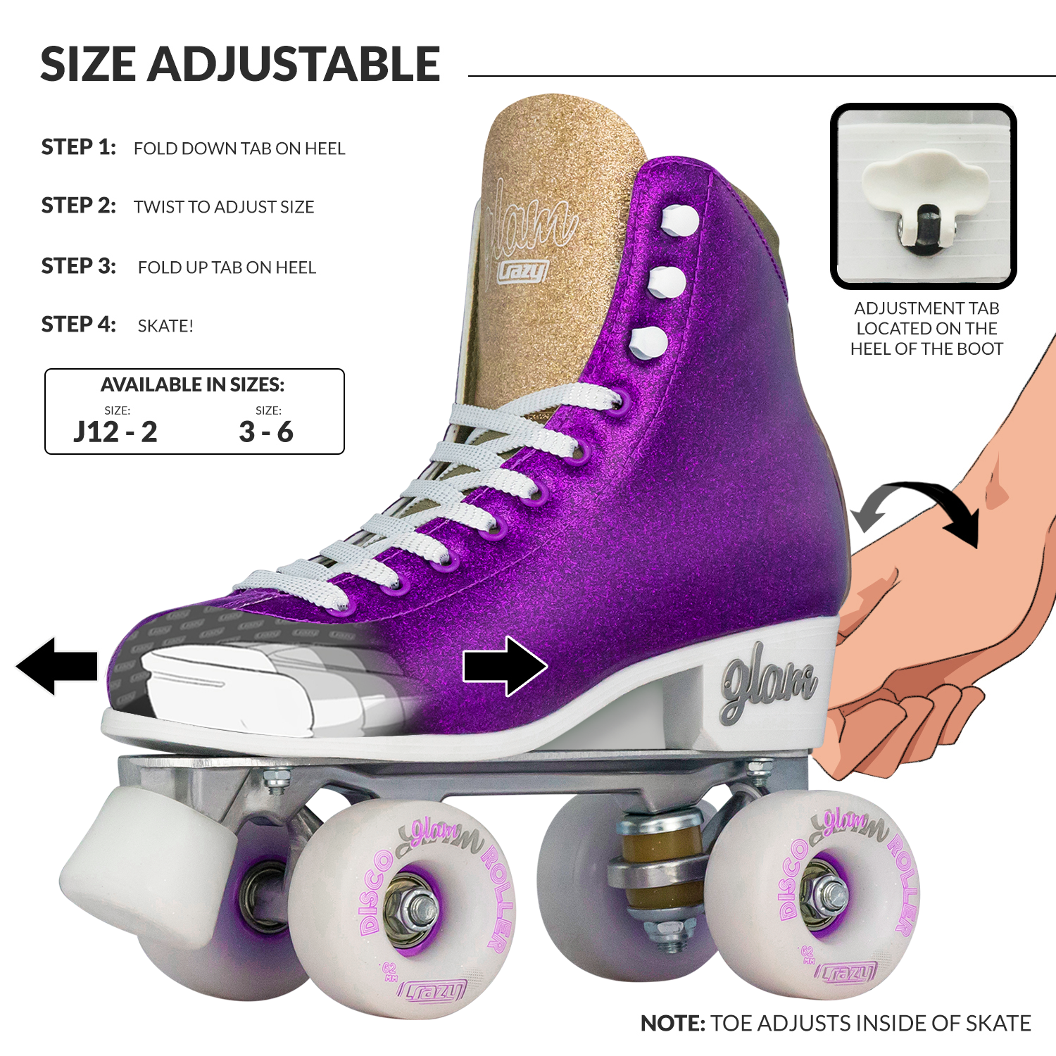 GLAM Purple - Größe verstellbare Rollschuhe