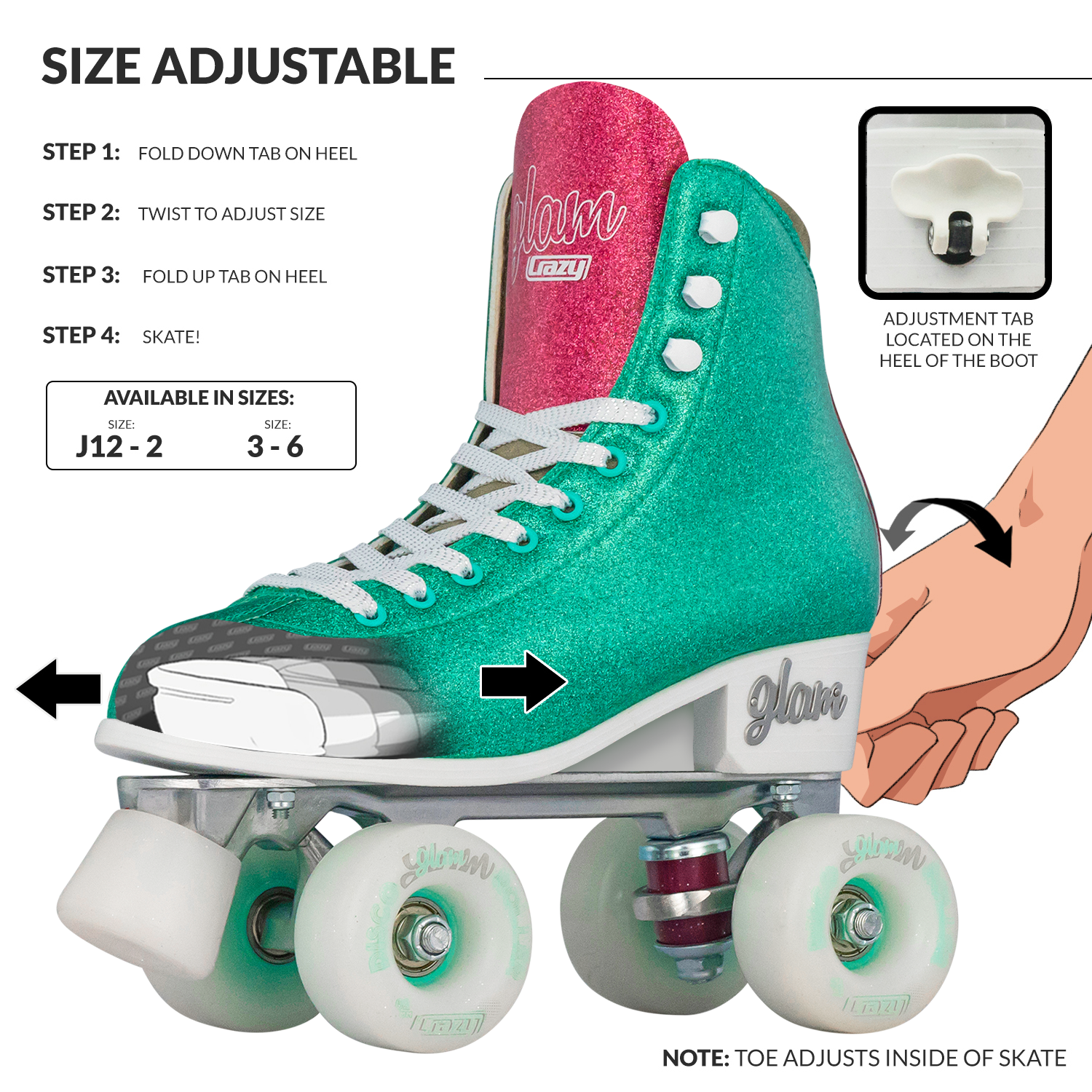 GLAM Teal - Größe verstellbare Rollschuhe
