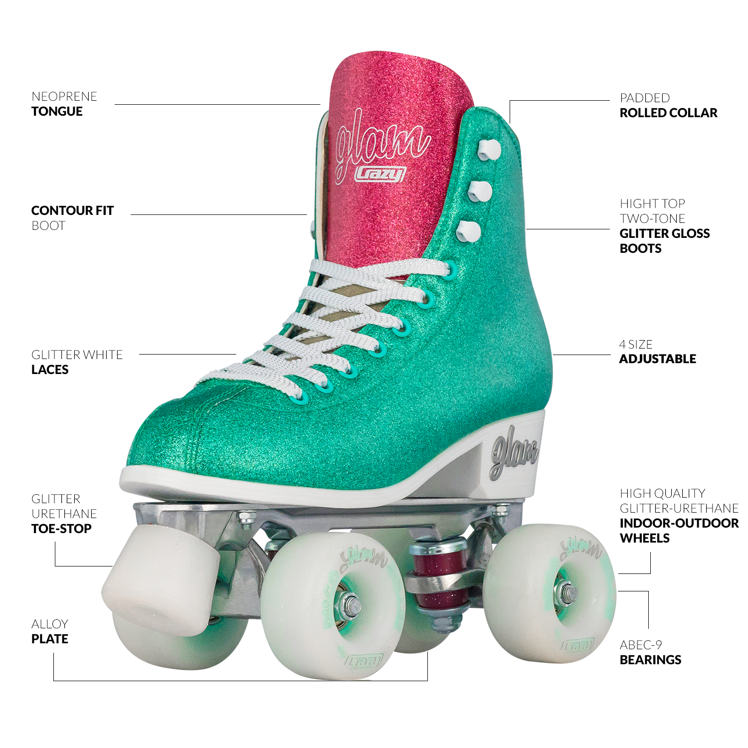 GLAM Teal - Größe verstellbare Rollschuhe