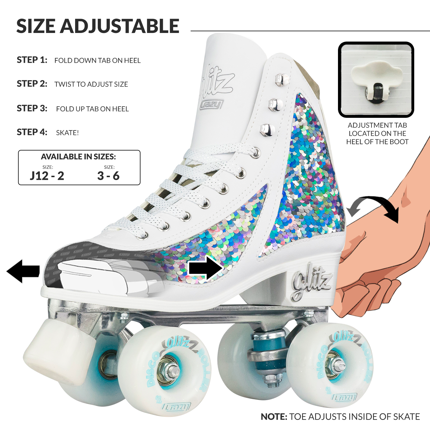 Warehouse Deal | GLITZ Diamond - Größe einstellbare Meerjungfrau Rollschuh