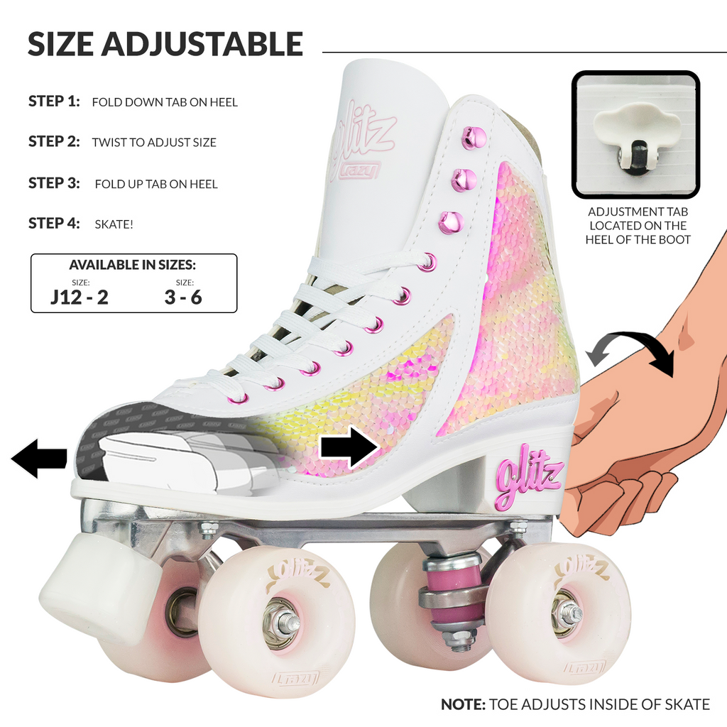 Warehouse Deal | GLITZ Pearl - Größe einstellbare Meerjungfrau Rollschuh