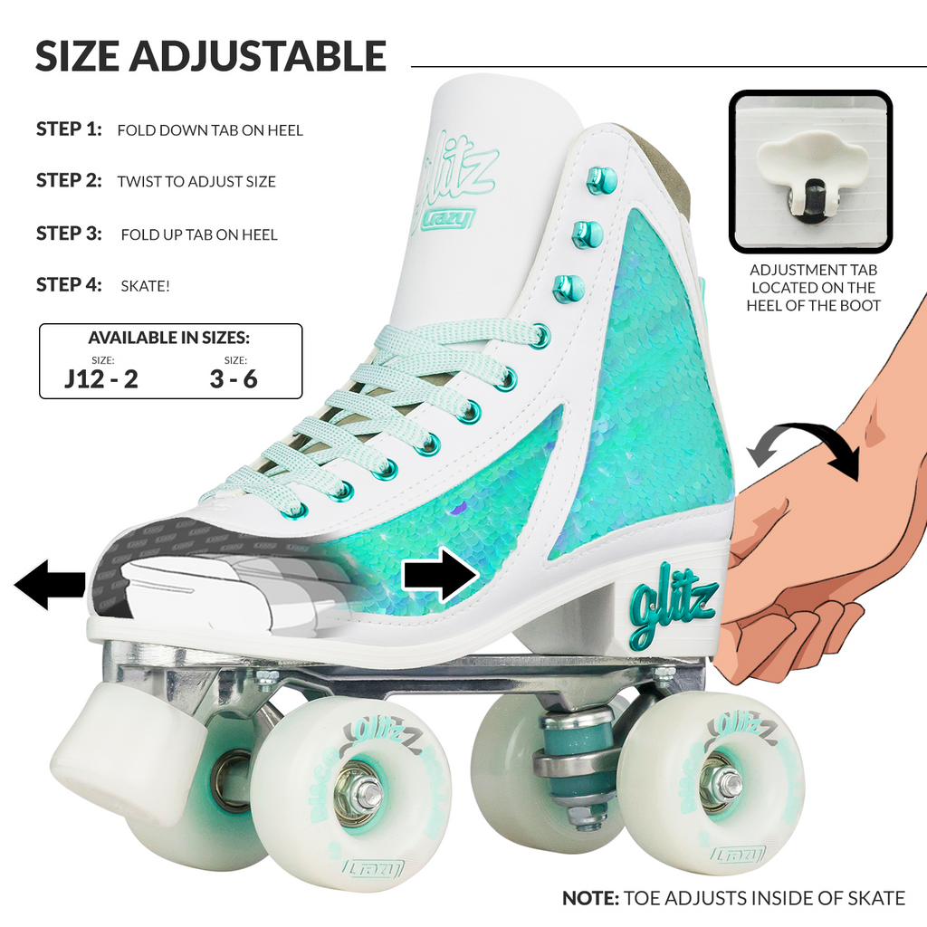 GLITZ Türkis - Größe verstellbare Rollschuhe