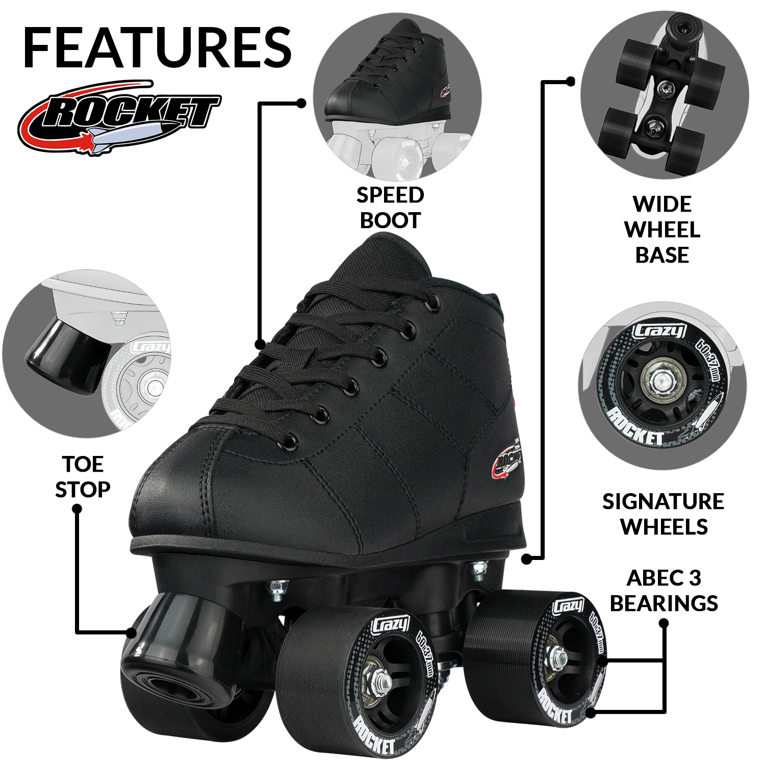 ROCKET JR Black - Rollschuh-Reisen