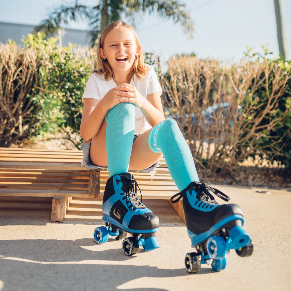 SK8 Blue - Größenverstellbare Hi-Top Rollschuh-Skates